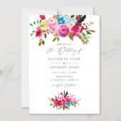 Pink Watercolor Boho Chic Floral Wedding Magneteinladung (Vorderseite)