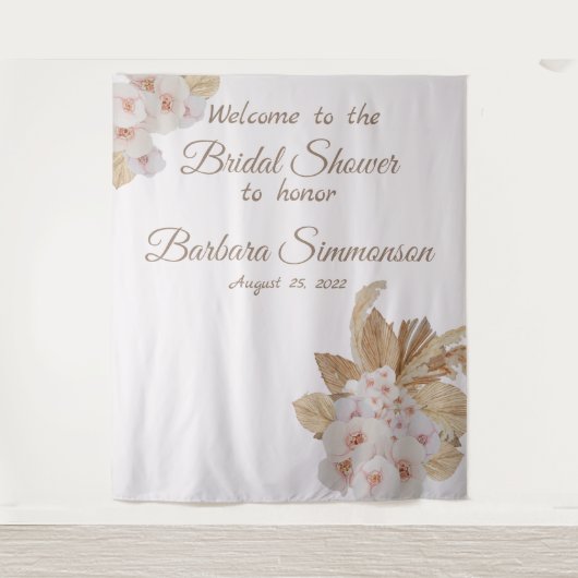 Pink Watercolor Boho Dried Pampa Grass Wedding Wandteppich (Vorderseite)