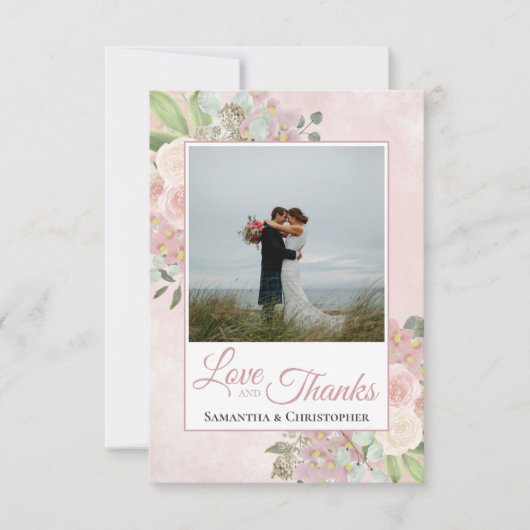 Pink Watercolor Boho Foto & Note Wedding Dankeskarte (Vorderseite)