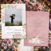 Pink Watercolor Boho Foto & Note Wedding Dankeskarte