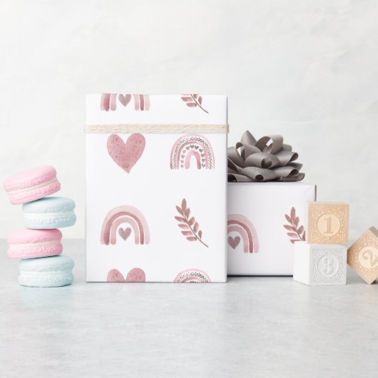 Pink Watercolor Boho Rainbow Wrapping Paper Geschenkpapier (Babyparty)