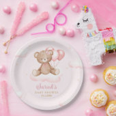 Pink Watercolor Boho Teddy Bear Girl Babydusche Pappteller (Party)