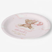 Pink Watercolor Boho Teddy Bear Girl Babydusche Pappteller (Schrägansicht)