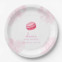 Pink Watercolor Bonjour Bébé Macaron Babydusche