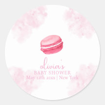 Pink Watercolor Bonjour Bébé Macaron Babydusche