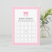 Pink Watercolor Bow Babydusche Bingo-Karte Einladung (Stehend Vorderseite)