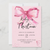 Pink Watercolor Bow Birthday Invitation Einladung (Vorderseite)