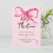 Pink Watercolor Bow Birthday Invitation Einladung (Stehend Vorderseite)