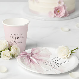 Pink Watercolor Bow Bridal Shower Pappteller