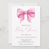 Pink Watercolor Bow Girl Babydusche Einladung (Vorderseite)