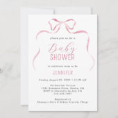 Pink Watercolor Bow Girl Babydusche Einladung (Vorderseite)