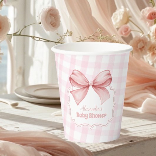 Pink Watercolor Bow Girl Babydusche Pappbecher