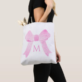 Pink Watercolor Bow Girl Monogram Tasche (Von Nahem)