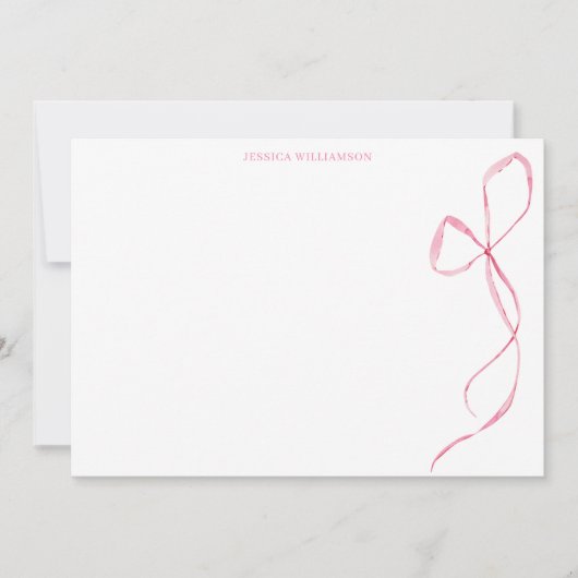 Pink Watercolor Bow Personalized Stationery Dankeskarte (Vorderseite)