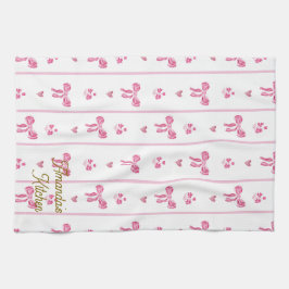 Pink Watercolor Bow Stripes Coquette Ästhetik Geschirrtuch
