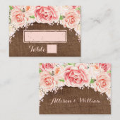 Pink Watercolor Braune Holzplatzierungskarten Platzkarte (Vorne/Hinten)