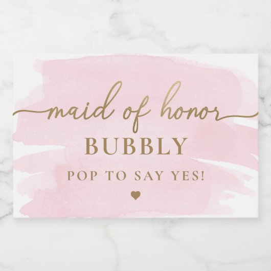 Pink Watercolor Bridesmaid Vorschlag Label Schaumweinetikett (Einzelnes Label)