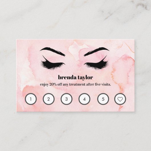 Pink Watercolor Browbar Eyelash Custom Loyalität Visitenkarte (Vorderseite)