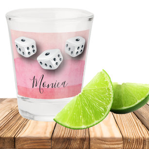 Pink Watercolor Bunco Player Diode Monogram Schnapsglas