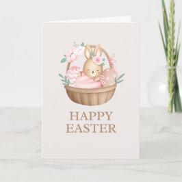 Pink Watercolor Bunny Easter Holiday Card Dankeskarte