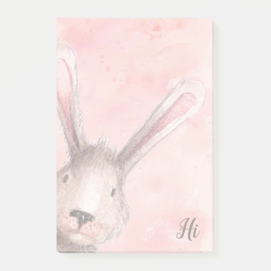 Pink Watercolor Bunny Rabbit Post-it Klebezettel (Vorderseite)