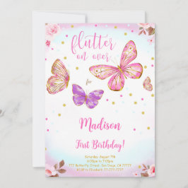 Pink Watercolor Butterfly Geburtstag Einladung