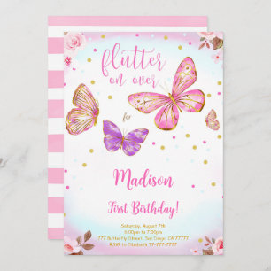 Pink Watercolor Butterfly Geburtstag Einladung