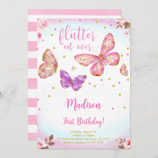 Pink Watercolor Butterfly Geburtstag Einladung