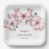 Pink Watercolor Butterfly Girl Babydusche Pappteller (Vorderseite)