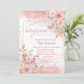 Pink Watercolor Butterfly kisses Baby Dusche Einladung (Stehend Vorderseite)