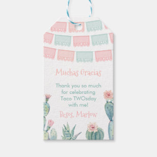 Pink Watercolor Cactus Mexican Fiesta Gastgeschenk Geschenkanhänger