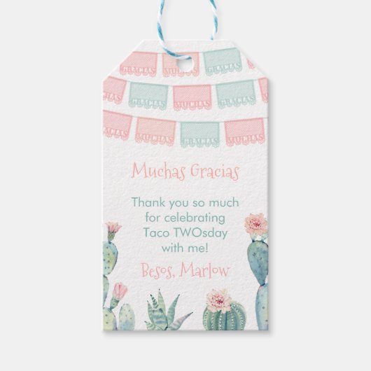 Pink Watercolor Cactus Mexican Fiesta Gastgeschenk Geschenkanhänger (Vorderseite)