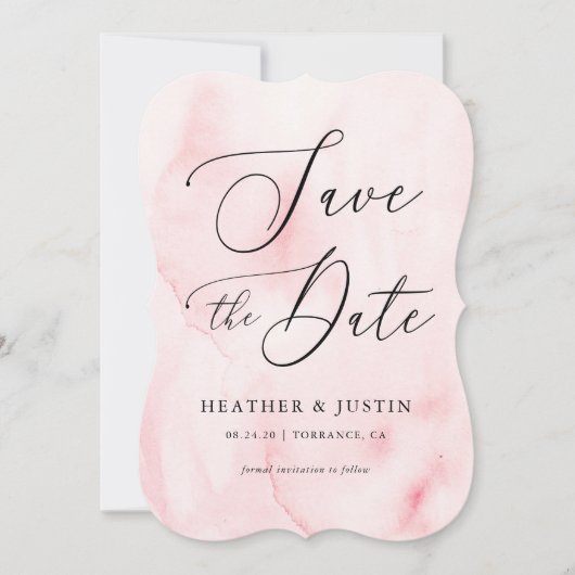 Pink Watercolor Calligrafy Wedding Save the Dates Einladung (Vorderseite)