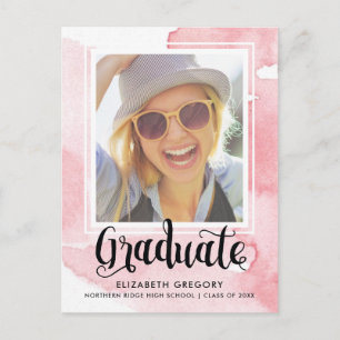 Pink Watercolor Calligraphy Foto Abschluss Postkarte
