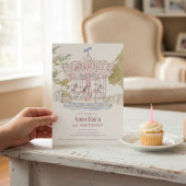 Pink Watercolor Carousel 1st Birthday Announcement Einladung