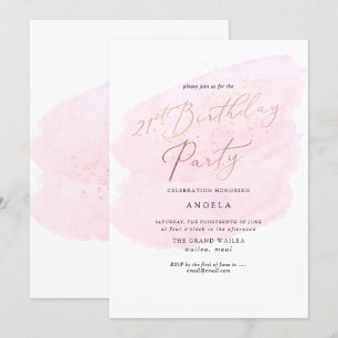 Pink Watercolor Champagner Bubbles 21. JAHR Einladung