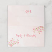 Pink Watercolor Cherry Blossom Frühjahrssonne Platzkarte (Außenseite Aufgefaltet)