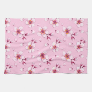 Pink Watercolor Cherry Blossom Muster Geschirrtuch