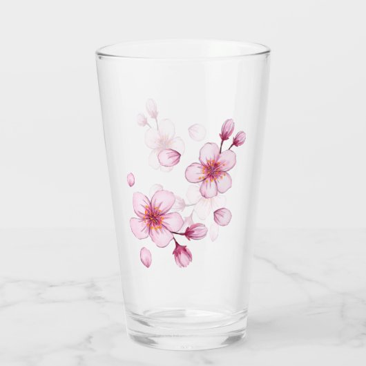 Pink Watercolor Cherry Blossom Muster Glas (Rückseite)