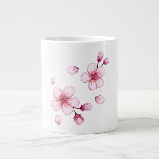 Pink Watercolor Cherry Blossom Muster Jumbo-Tasse (Vorderseite)