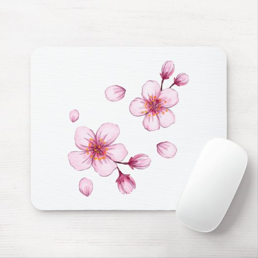 Pink Watercolor Cherry Blossom Muster Mousepad (Mit Mouse)