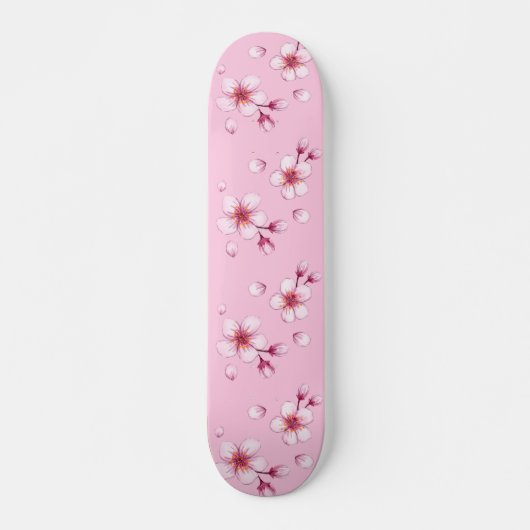 Pink Watercolor Cherry Blossom Muster Skateboard (Vorne)