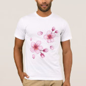Pink Watercolor Cherry Blossom Muster T-Shirt (Vorderseite)