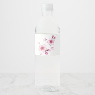 Pink Watercolor Cherry Blossom Muster Wasserflaschenetikett