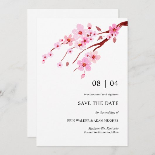 Pink Watercolor Cherry Blossom Save The Date (Vorne/Hinten)