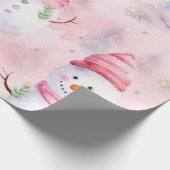 Pink Watercolor Christmas Snowman Geschenkpapier (Ecke)