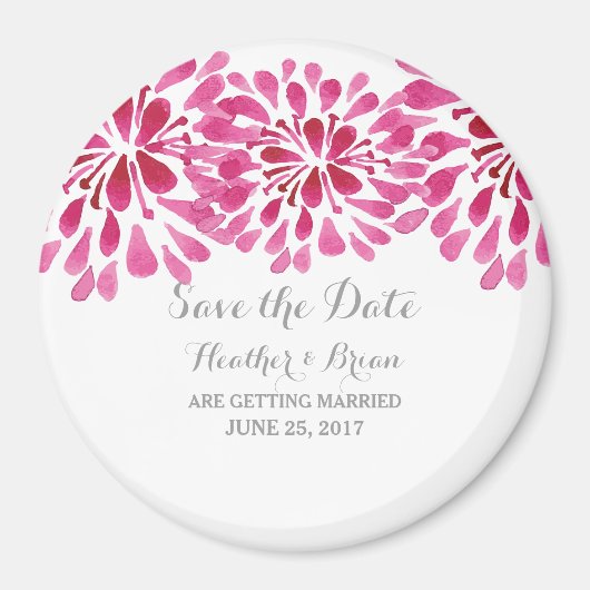 Pink Watercolor Chrysanthema Save the Date Magnet (Vorne)