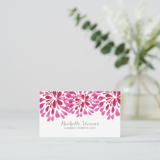 Pink Watercolor Chrysanthemen Visitenkarte (Stehend Vorderseite)
