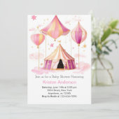 Pink Watercolor Circus Whimsy Girl Baby Dusche Einladung (Stehend Vorderseite)