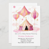 Pink Watercolor Circus Whimsy Girl Baby Dusche Einladung (Vorne/Hinten)